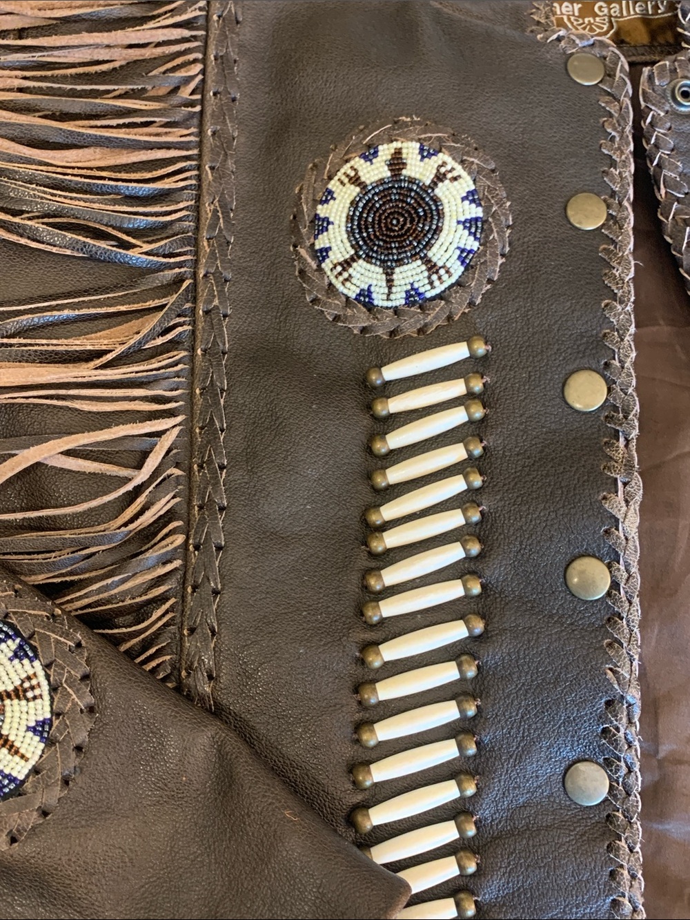 Brown Beaded Fringe Leather fully Lined Jacket with Western Feel - Picture 6 of 15